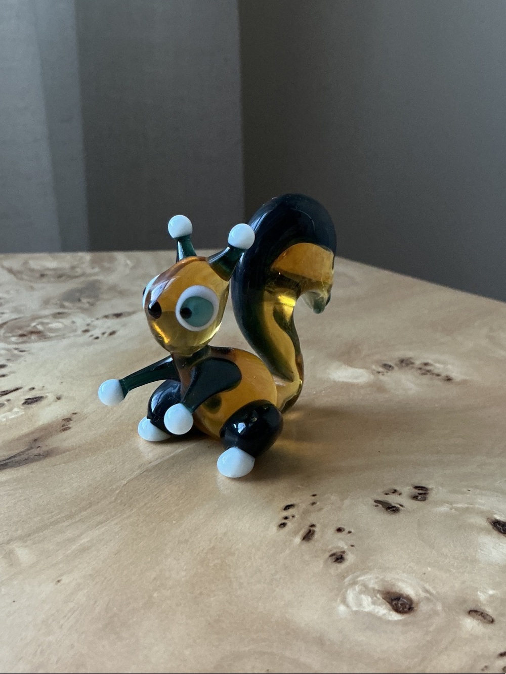 Glass Squirrel Figurine in Amber and Teal